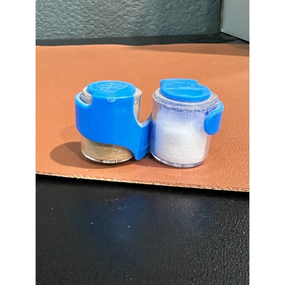 Vintage Mini Travel Salt and Pepper Dispenser Set Blue Camping Hiking - Picture 1 of 5